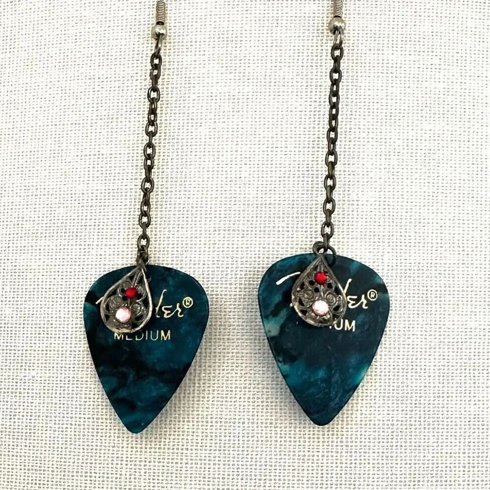 Vintage guitar pick long earrings